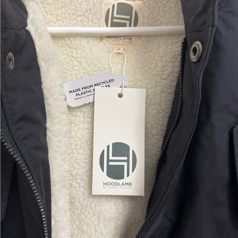 HoodLamb Men's Black Long Organic Hemp Parka - Picture 3 of 4